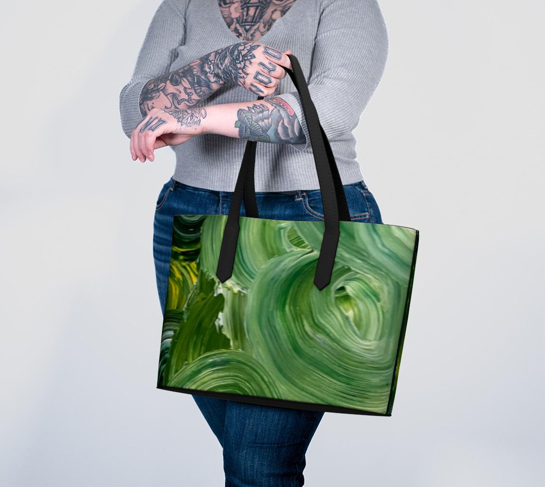 Abstract Green Vegan Leather Tote Bag