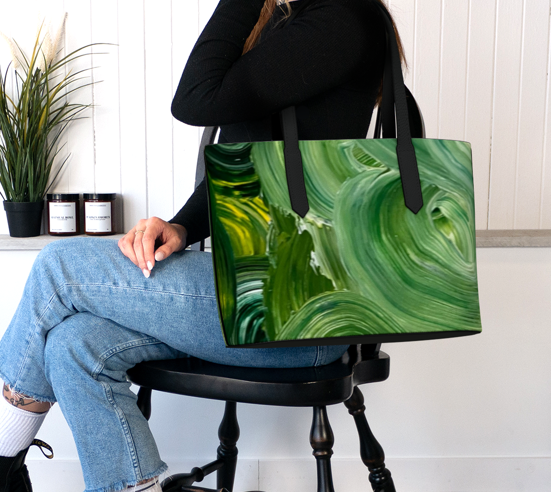 Abstract Green Vegan Leather Tote Bag